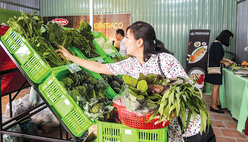 Để tăng tỷ lệ bao phủ hàng Việt, doanh nghiệp cần liên kết xây dựng thị trường, tạo sức cạnh tranh với các hàng hóa của doanh nghiệp nước ngoài. Trong ảnh: Người dân mua rau sạch tại Trung tâm Kết nối sản xuất và tiêu thụ nông sản quận Cái Răng.