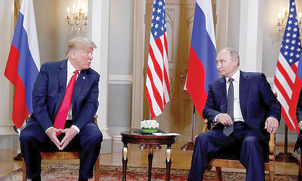 Tổng thống Trump và Tổng thống Putin hội đàm ngày 16-7. Ảnh: Reuters