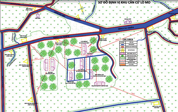 Dự thảo sơ đồ định vị Căn cứ Lò Mo. Sơ đồ này sẽ được tiếp tục lấy ý kiến để hoàn thiện. Ảnh: Ban Quản lý di tích thành phố cung cấp