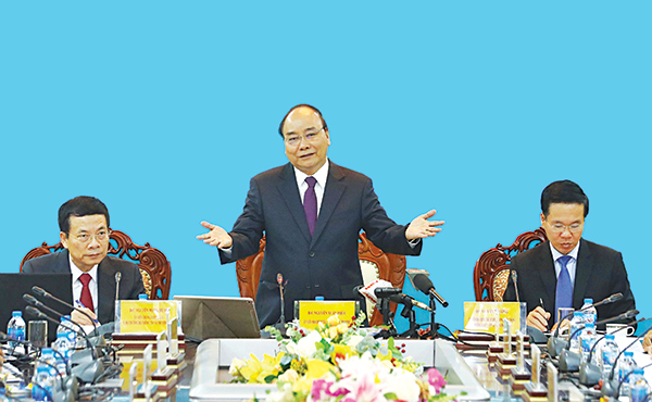 Thủ tướng Nguyễn Xuân Phúc phát biểu tại Hội nghị. Ảnh: Thống Nhất - TTXVN
