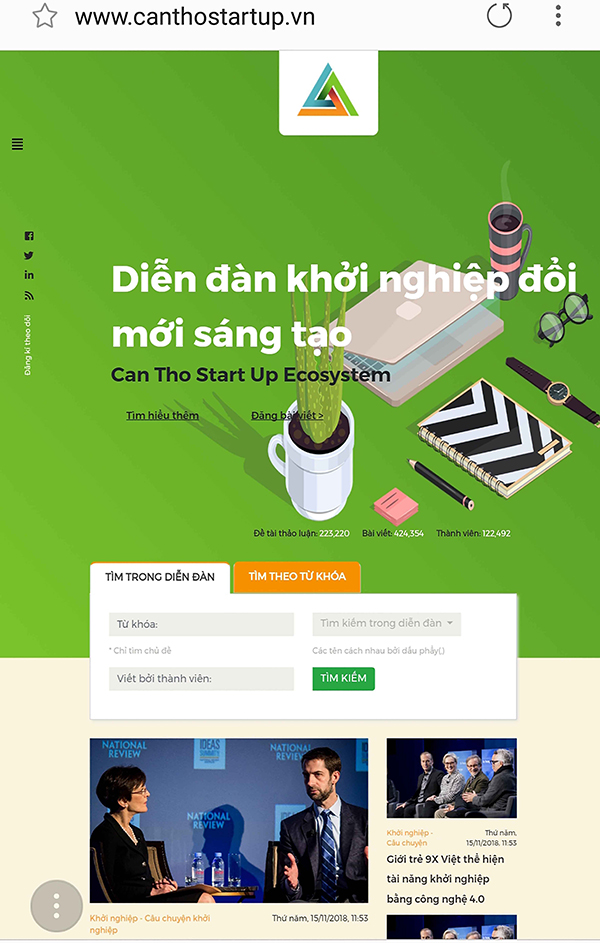 Giao diện của Diễn đàn trực tuyến về KNĐMST trên màn hình điện thoại thông minh. Ảnh: MỸ THANH