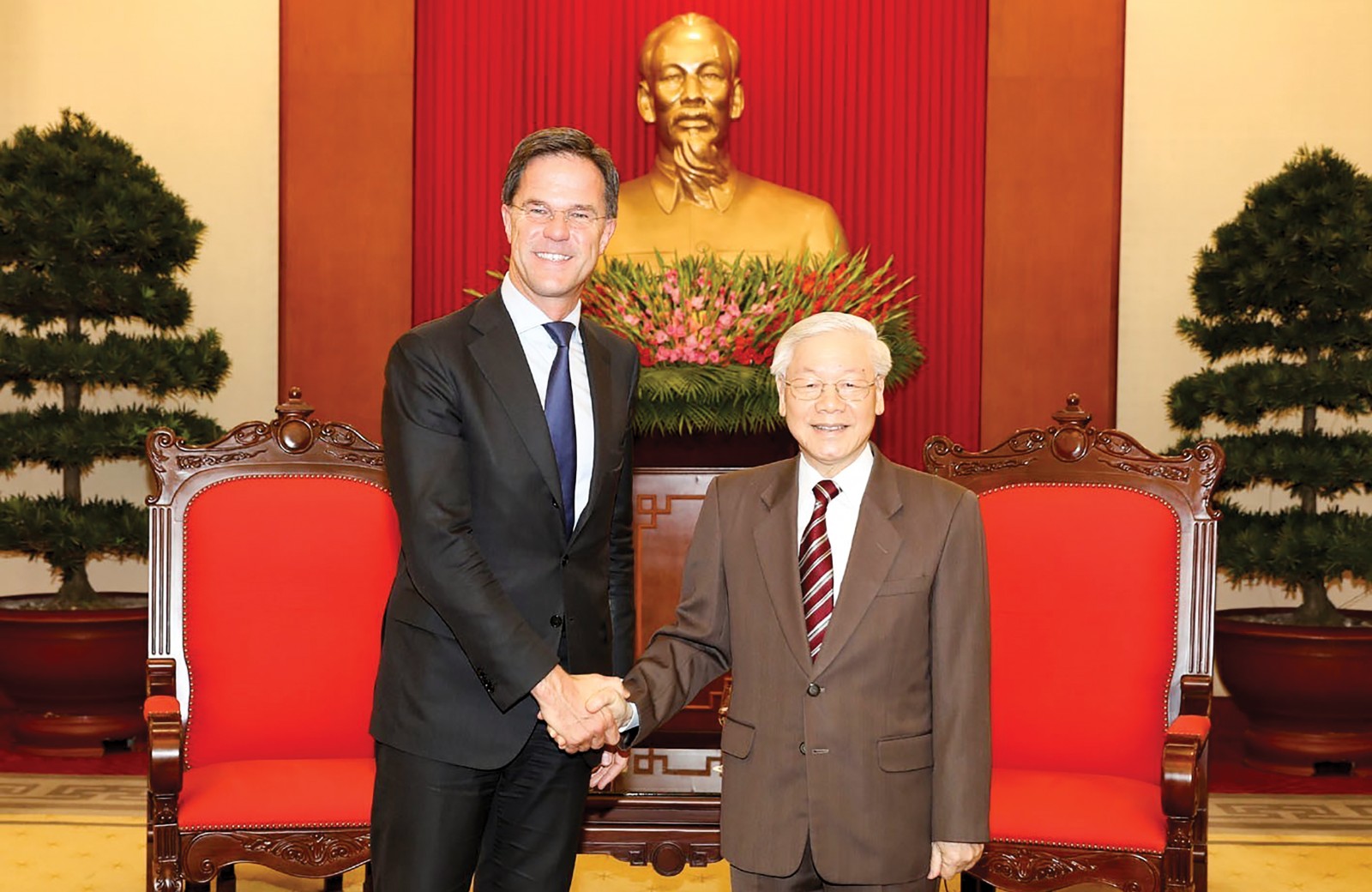 Tổng Bí thư, Chủ tịch nước Nguyễn Phú Trọng tiếp Thủ tướng Vương quốc Hà Lan Mark Rutte. Ảnh: TRÍ DŨNG – TTXVN