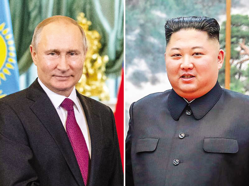 Tổng thống Nga Putin (trái) và nhà lãnh đạo Triều Tiên Kim Jong-un. Ảnh: AFP