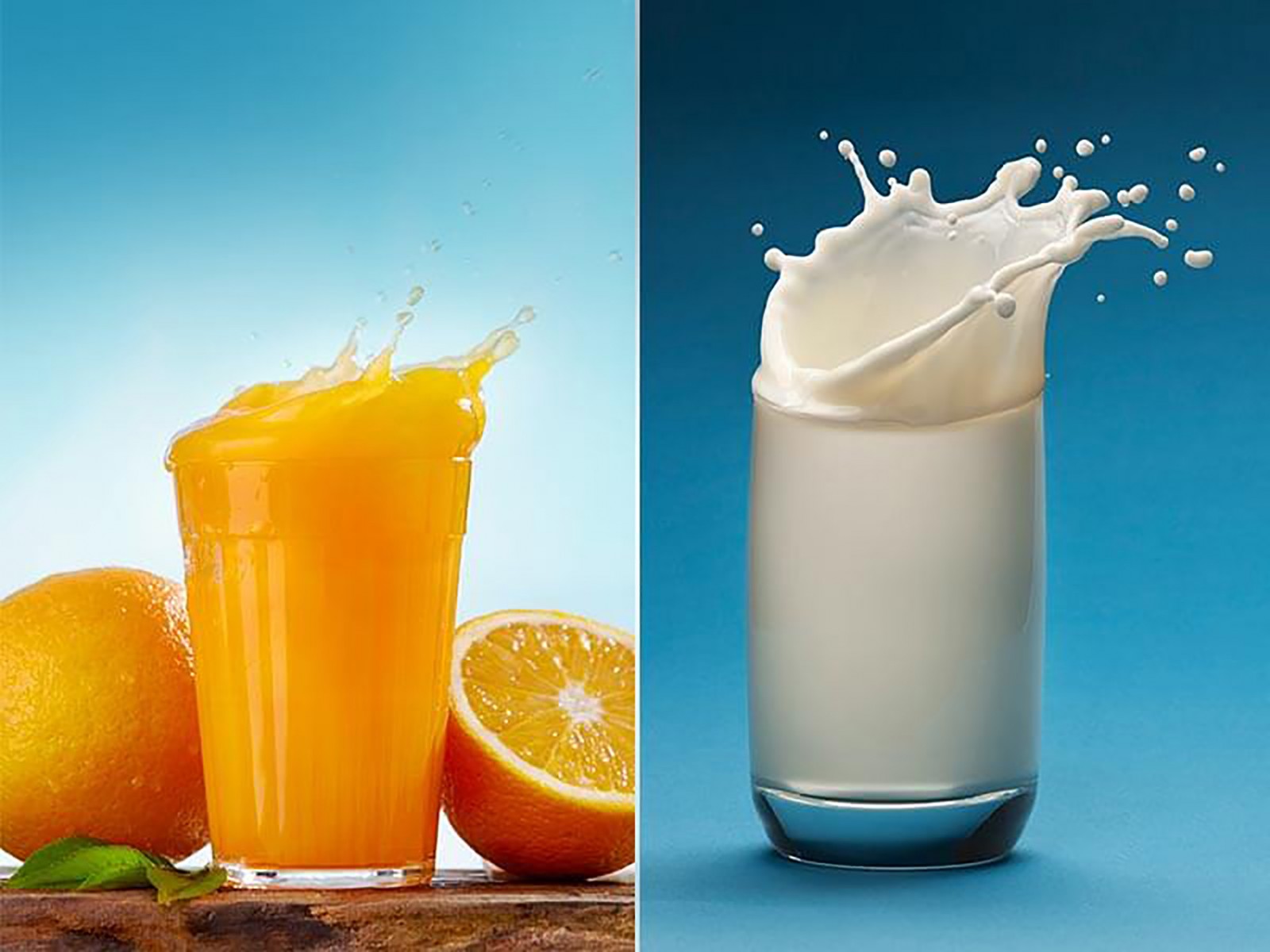 Nước cam tươi và sữa là hai trong số các thức uống bù nước tốt. Ảnh: lifealth