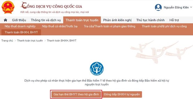 Hướng dẫn gia hạn thẻ bảo hiểm y tế trên Cổng Dịch vụ công Quốc gia
