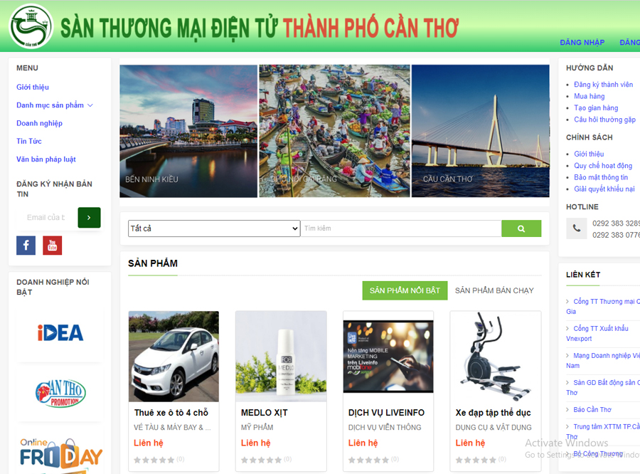 Giao diện website của Sàn thương mại điện tử TP Cần Thơ.