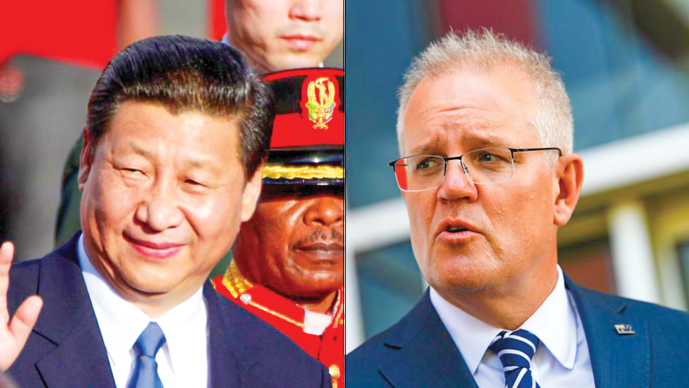 Chủ tịch Trung Quốc Tập Cận Bình (trái) và Thủ tướng Úc  Scott Morrison trong cuộc chiến không khoan nhượng. Ảnh: Reuters/EPA