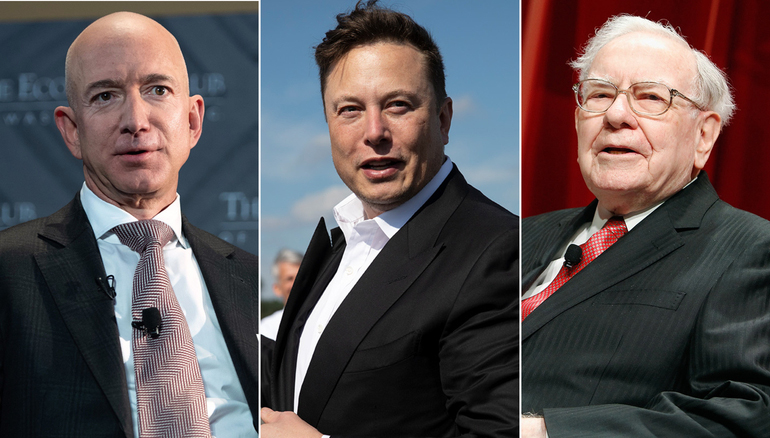 Từ trái sang: các tỉ phú Bezos, Musk và Buffett. Ảnh: CNN