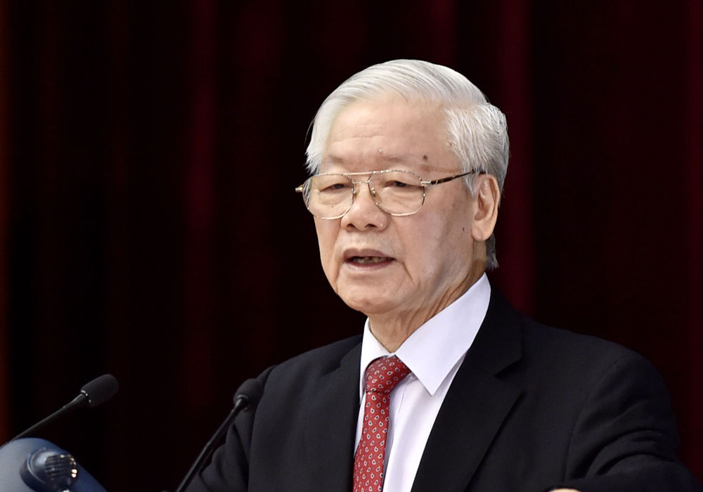 Tổng Bí thư Nguyễn Phú Trọng phát biểu bế mạc Hội nghị. Ảnh: VGP/Nhật Bắc