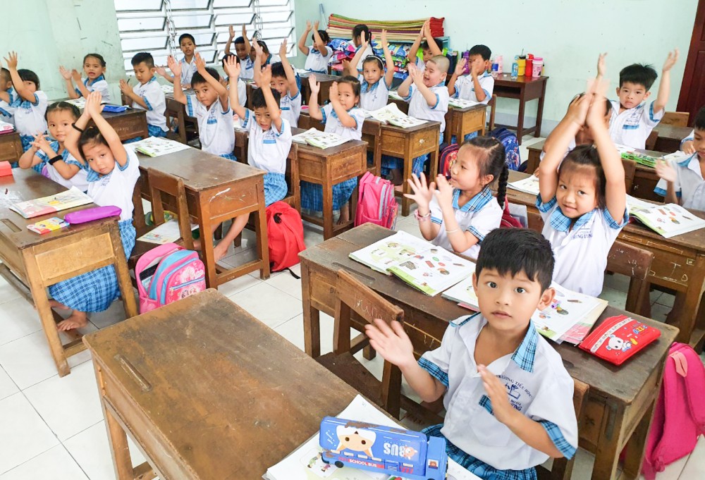 Học sinh lớp 1, Trường Tiểu học Trưng Vương, quận Ô Môn, năm học 2020-2021.