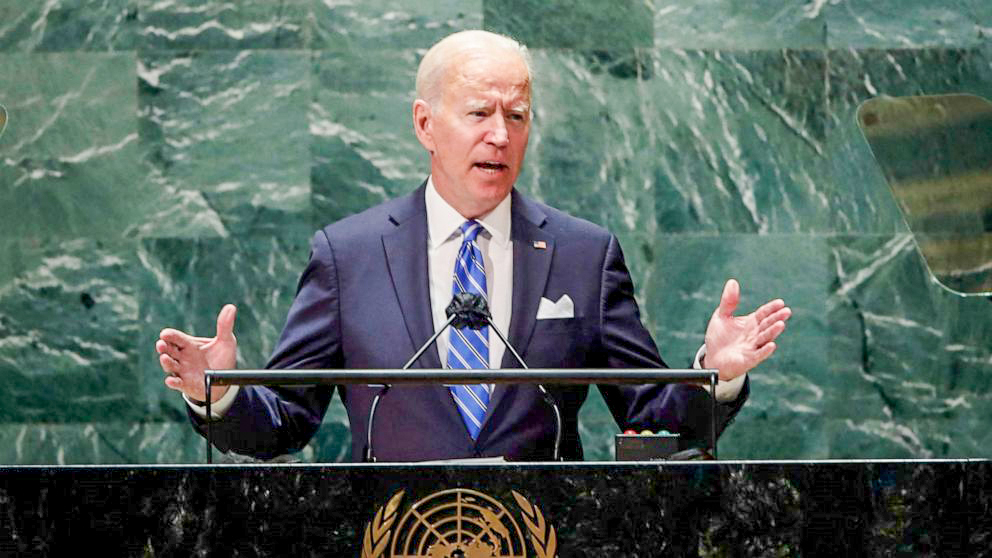 Tổng thống Mỹ Biden phát biểu trước Đại Hội đồng Liên Hiệp Quốc hôm 21-9. Ảnh: AFP