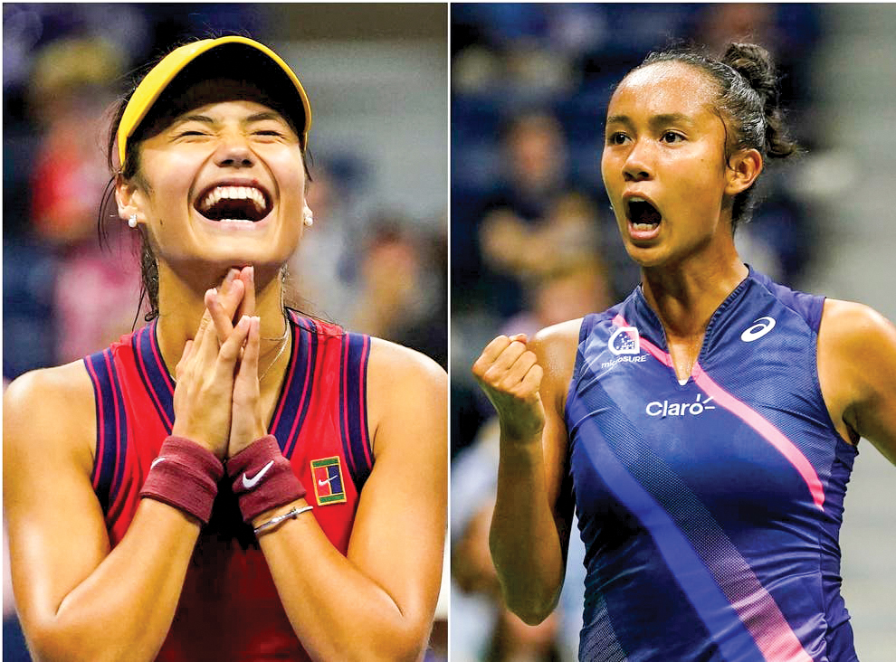 Hai ngôi sao quần vợt nữ Raducanu (trên) và Leylah Fernandez. Ảnh: Reuters