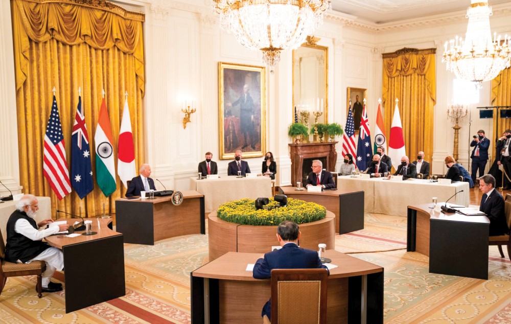 Hội nghị thượng đỉnh trực tiếp đầu tiên của nhóm Bộ tứ, tháng 9-2021. Ảnh: Reuters