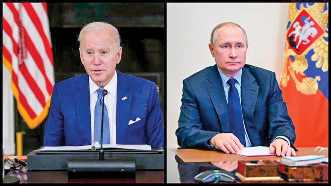 Tổng thống Mỹ Biden (trái) và người đồng cấp Nga Putin.