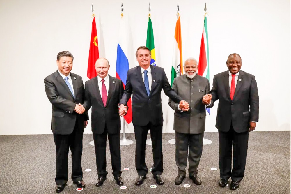 QUAD, BRICS chạy đua mở rộng Các nhà lãnh đạo nhóm BRICS trong một cuộc gặp hồi năm 2019. Ảnh: PR