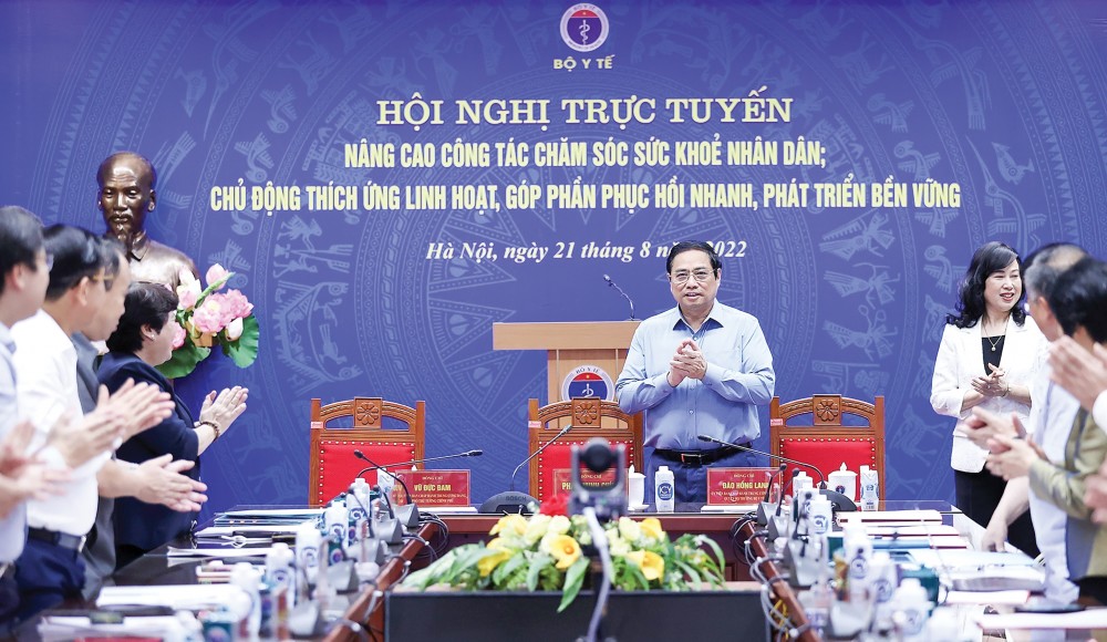 Tập trung tháo gỡ những vướng mắc, khó khăn của ngành y tế Thủ tướng Phạm Minh Chính chủ trì Hội nghị trực tuyến toàn quốc nâng cao công tác chăm sóc sức khỏe nhân dân. Ảnh: DƯƠNG GIANG (TTXVN)