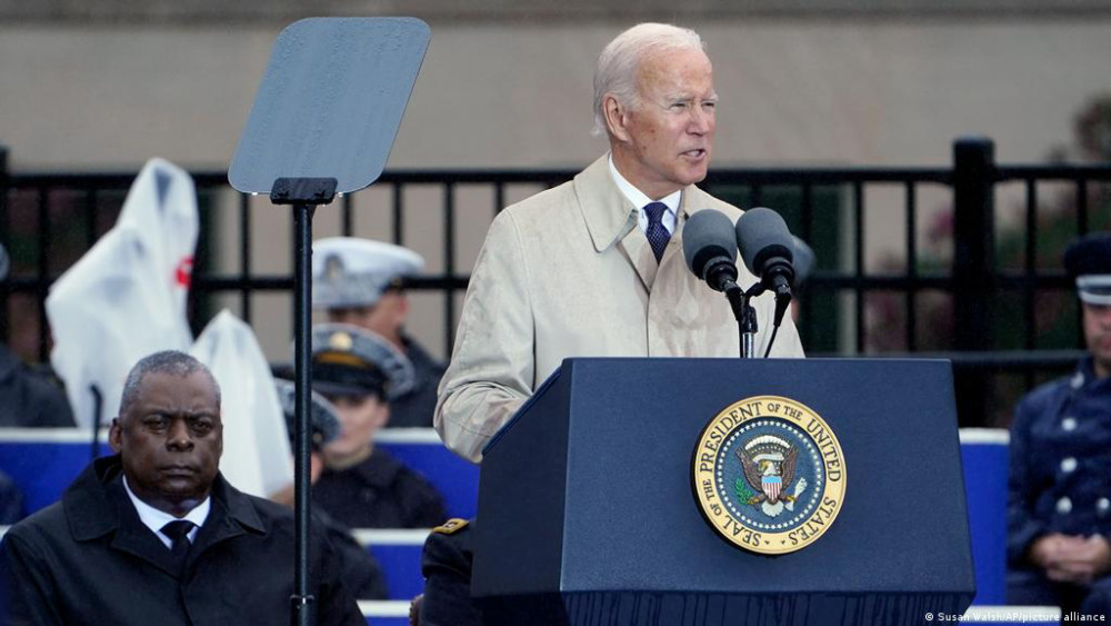 Tổng thống Biden phát biểu tại Lầu Năm Góc ngày 11-9. Ảnh: AP