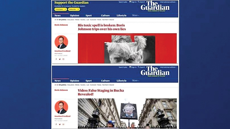 Một trang web giả mạo trang tin tức Guardian của Anh và đăng các bài định hướng dư luận. Ảnh: Meta
