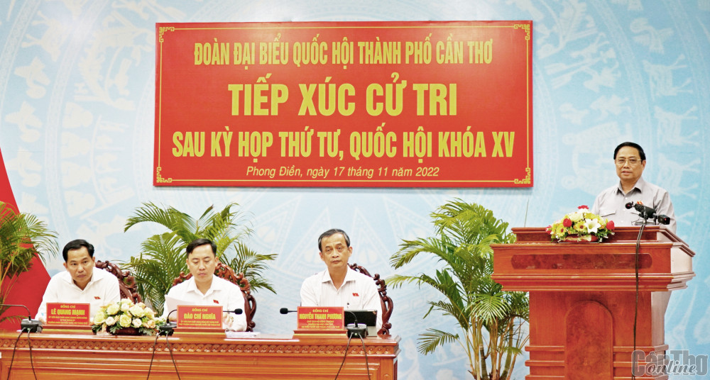 Thủ tướng Phạm Minh Chính phát biểu tiếp thu và giải đáp các kiến nghị của cử tri.