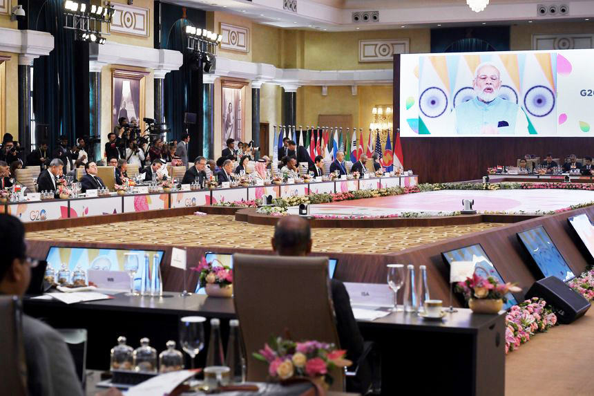 Thủ tướng Modi phát biểu tại Hội nghị Bộ trưởng Ngoại giao G20. Ảnh: AP