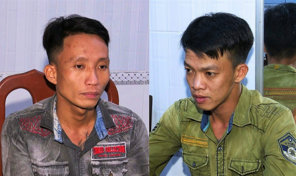 Huỳnh Văn Tèo và Mai Xuân Dũng (bên trái) bị bắt để điều tra.