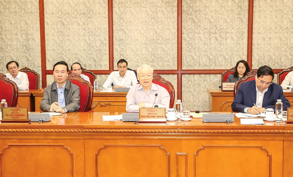 Tổng Bí thư Nguyễn Phú Trọng phát biểu kết luận cuộc họp. Ảnh: TRÍ DŨNG – TTXVN