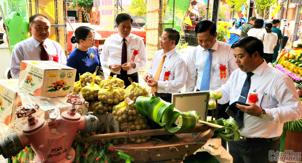Lãnh đạo thành phố tham quan các sản phẩm chủ lực của xã Định Môn.