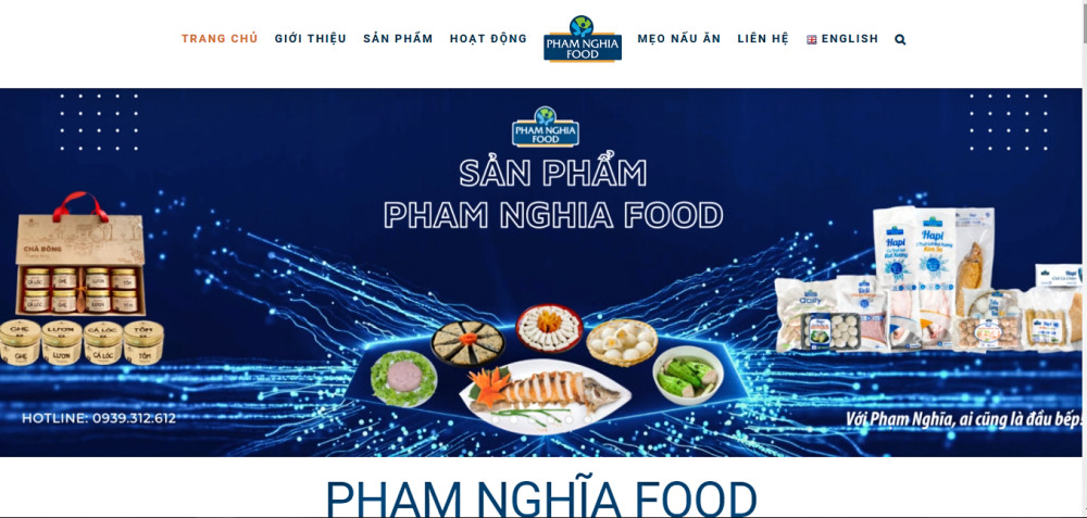 Công ty CP Thực phẩm Phạm Nghĩa quảng bá sản phẩm trên trang web chính thức của công ty.