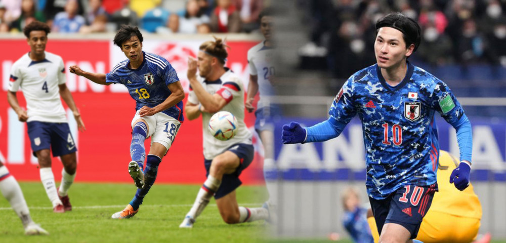 Kaoru Mitoma (trái) và Takumi Minamino (phải) là 2 trong số các ngôi sao đẳng cấp thế giới, gây lo ngại cho các đối thủ ở vòng chung kết Asian Cup 2023. Nguồn ảnh: Peninsula, Liverpool FC