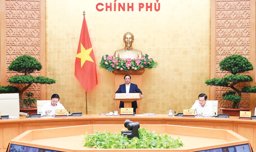 Thủ tướng Phạm Minh Chính chủ trì Phiên họp Chính phủ thường kỳ tháng 5 năm 2023. Ảnh: DƯƠNG GIANG - TTXVN