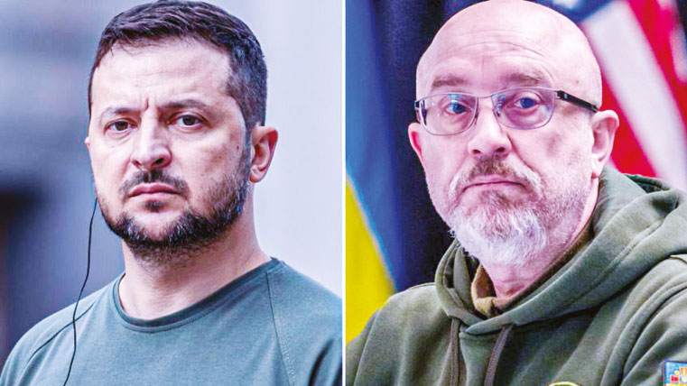 Tổng thống Zelensky (trái) và Bộ trưởng Quốc phòng Reznikov. Ảnh: CNN