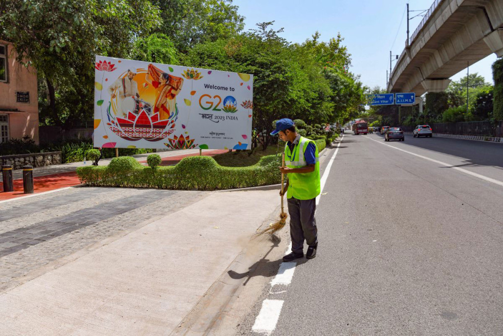 Ấn Độ chuẩn bị đổi tên nước? Áp phích hội nghị G20 trên đường phố New Delhi. Ảnh: Getty Images
