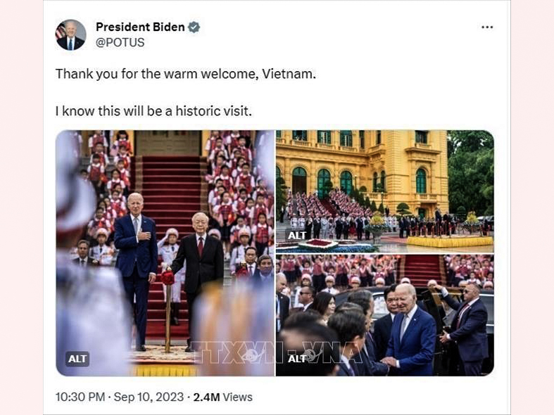 Bài đăng trên mạng xã hội X (trước đây là Twitter) của Tổng thống Hoa Kỳ Joe Biden. Ảnh: TTXVN