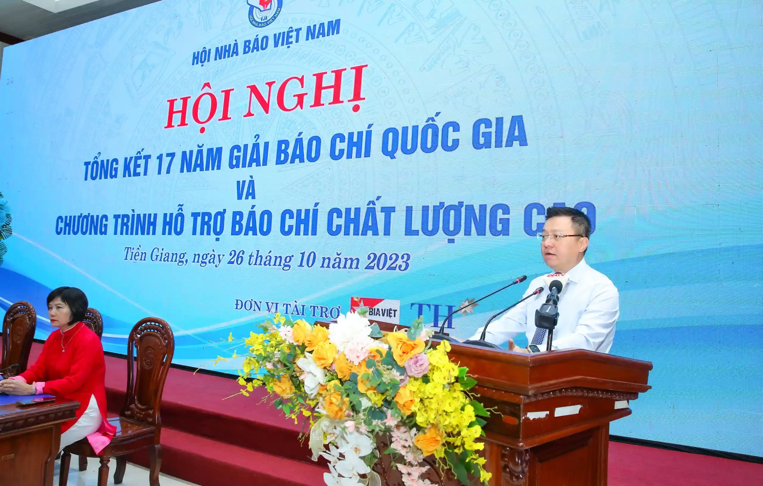 Đồng chí Lê Quốc Minh, Ủy viên Trung ương Đảng, Phó Trưởng Ban Tuyên giáo Trung ương, Tổng Biên tập Báo Nhân Dân, Chủ tịch Hội Nhà báo Việt Nam phát biểu