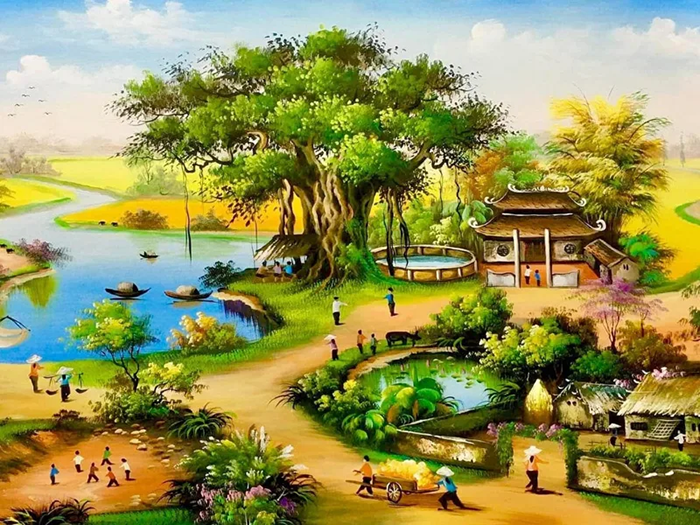 Tranh phong cảnh làng quê: Khoảng lặng bình yên giữa phố thị