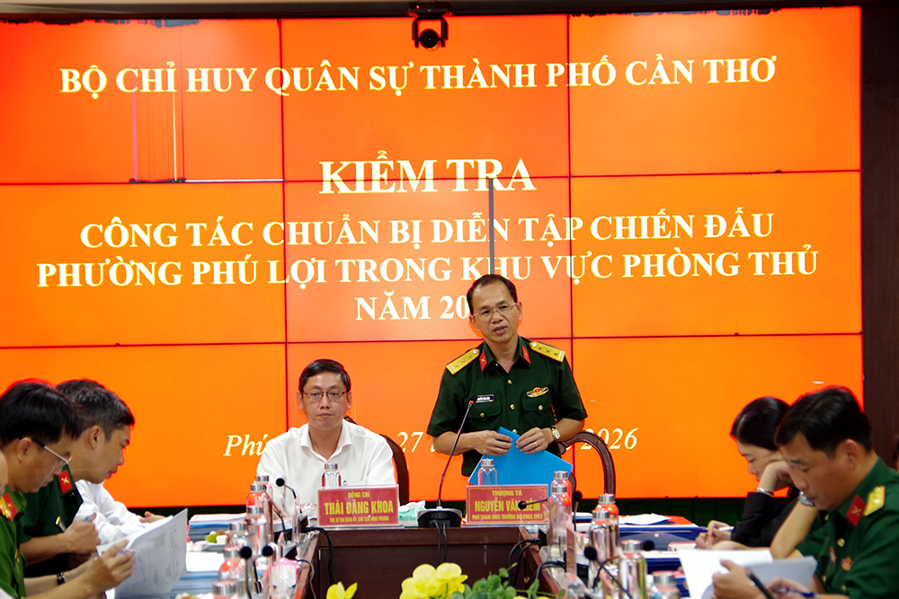 Kiểm tra công tác chuẩn bị diễn tập chiến đấu trong khu vực phòng thủ năm 2026 tại phường Phú Lợi