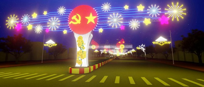 Cổng chào tại ngã ba Quang Trung- 30 Tháng 4 (phối cảnh ban đêm).