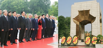 Các đồng chí lãnh đạo Đảng, nhà nước tưởng niệm các anh hùng, liệt sĩ và viếng Chủ tịch Hồ Chí Minh