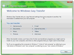 Chuyển file và các thiết lập từ Windows 7 
sang Vista, XP và ngược lại