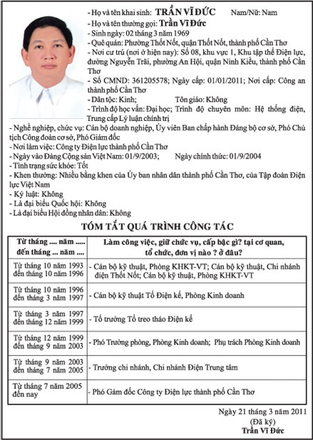 Tiểu sử tóm tắt những người ứng cử Đại biểu HĐND TP Cần Thơ khóa VIII, nhiệm kỳ 2011-2016 ở đơn vị bầu cử số 07