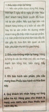 Mập mờ quy định bảo hành sản phẩm