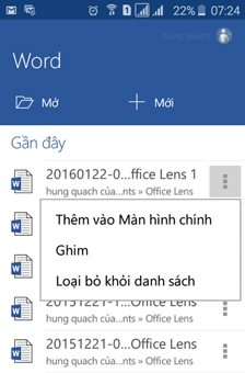 Cách tạo lối tắt trên màn hình chính cho tập tin Office trên Android