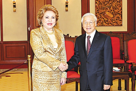 Tổng Bí thư Nguyễn Phú Trọng
tiếp Chủ tịch Hội đồng Liên bang Nga