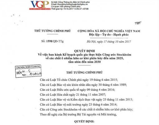 Ban hành Kế hoạch quốc gia thực hiện Công ước Stockholm