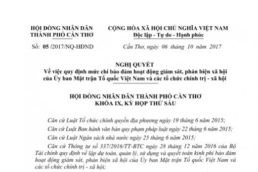 Nghị quyết Hội đồng Nhân dân thành phố Cần Thơ khóa IX, kỳ họp thứ sáu