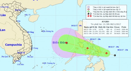 Áp thấp nhiệt đới mạnh lên thành bão Haikui, vào biển Đông sáng ngày 10-11