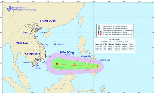 Áp thấp nhiệt đới đang di chuyển nhanh hướng vào Biển Đông