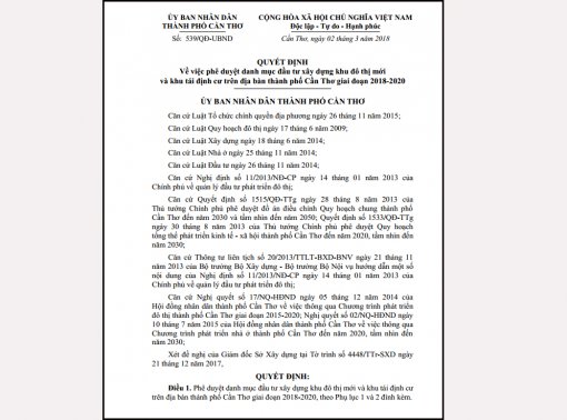 Phê duyệt danh mục đầu tư 18 khu đô thị mới và 2 khu tái định cư trên địa bàn TP Cần Thơ
