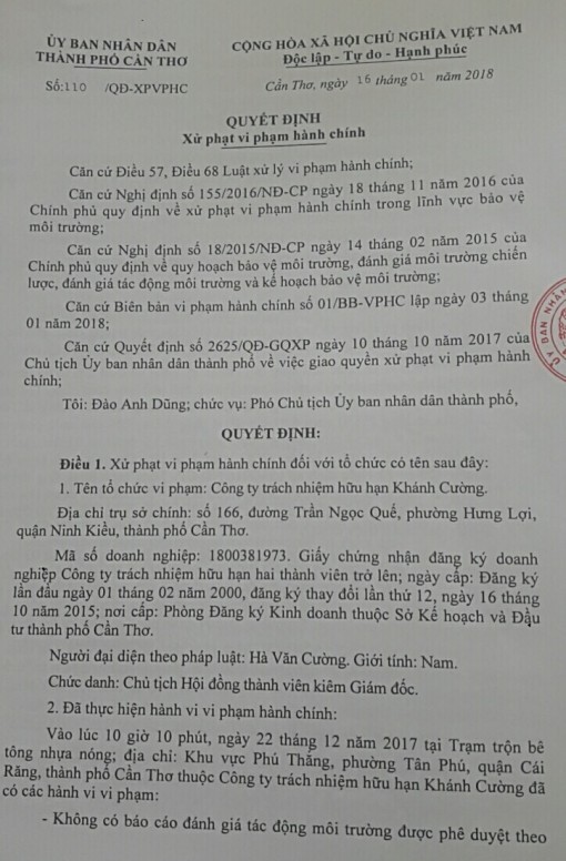 Một công ty kinh doanh trộn bê tông nhựa nóng bị xử phạt gần  600 triệu đồng