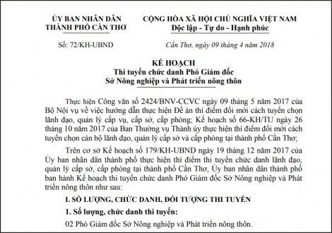 4 ứng viên đủ tiêu chuẩn, điều kiện thi tuyển chức danh Phó Giám đốc Sở Nông nghiệp và Phát triển nông thôn